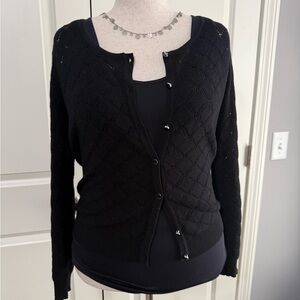 Black Women's Openwork Knit Cardigan Sweater